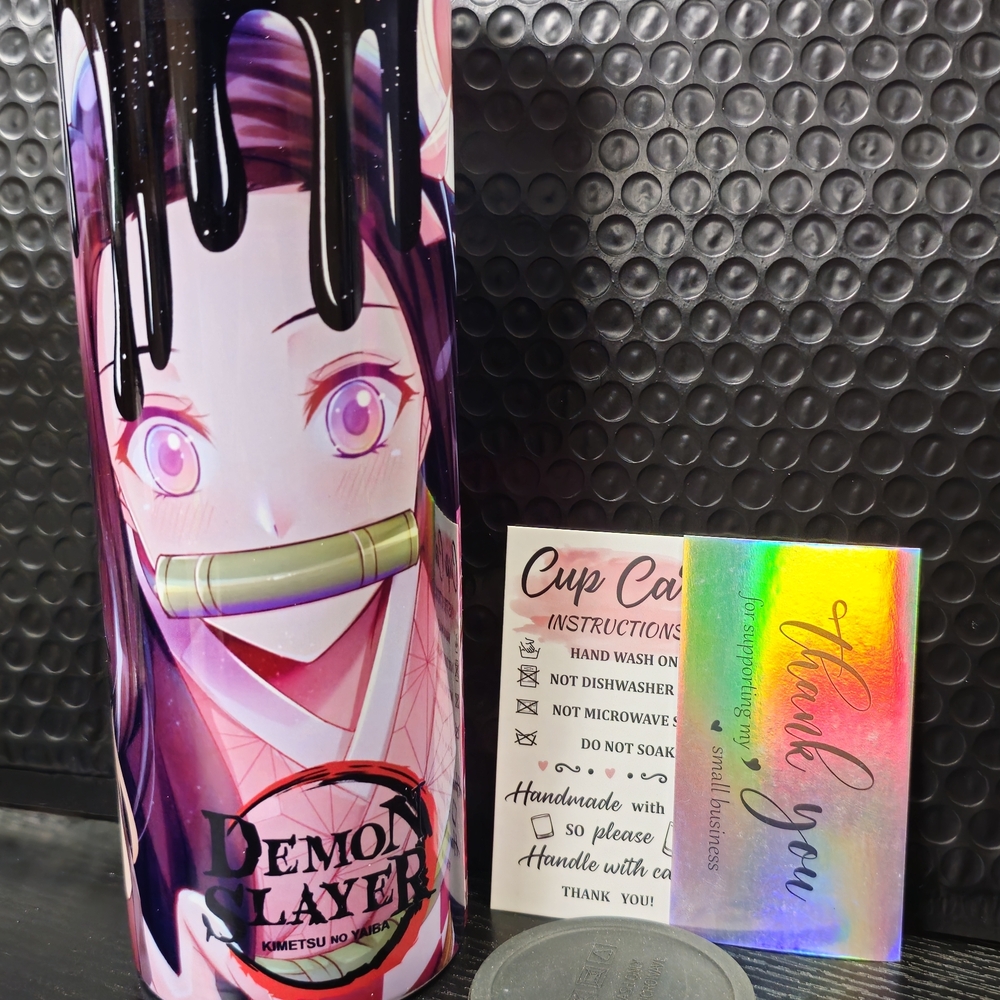 Anime Character Tumbler with Black Drip Design